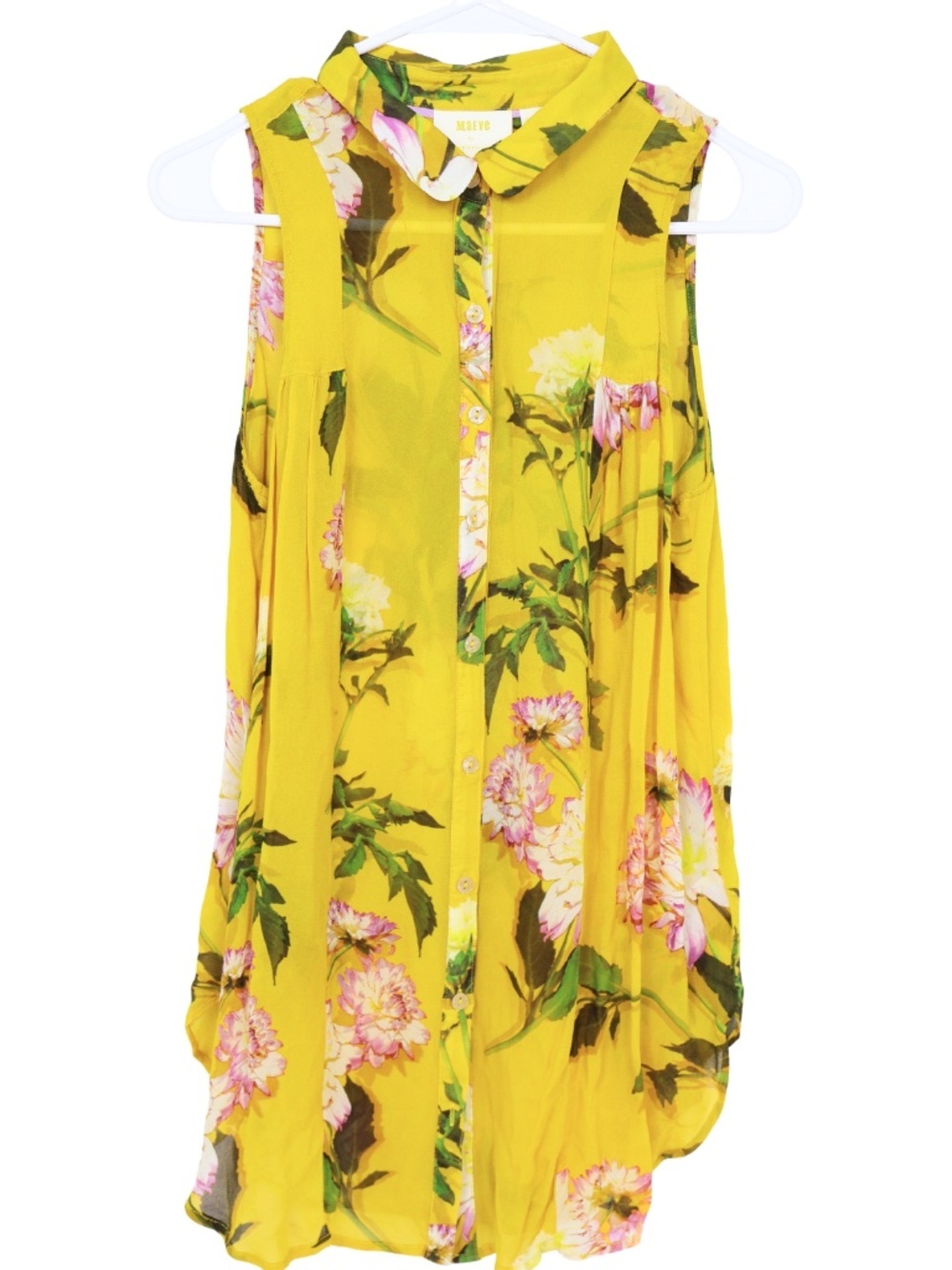 Anthropologie Maeve Yellow Floral Tank Blouse Size 6 Sleeveless